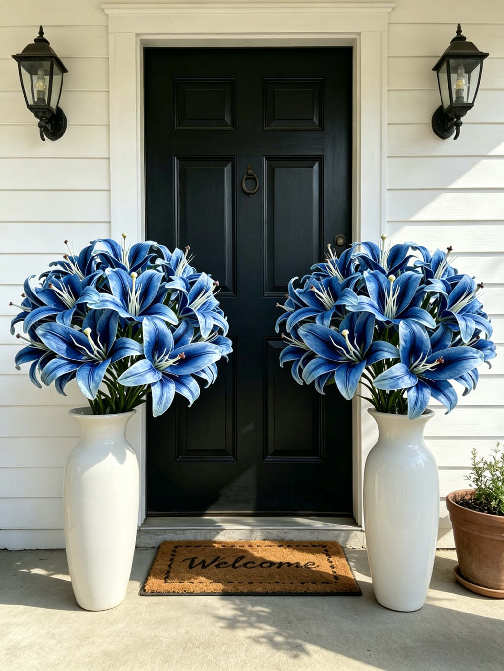 Blue Faux Lily Stems, Set of 2 – 6 Bloom Heads Decorative Floral Stems for Home Décor