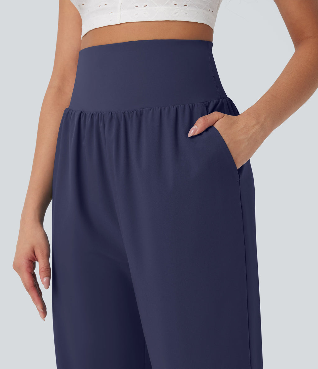 BreezefulTM SoCinched High Waisted Tummy Control Hem Quick Dry Capri Pants with Pockets