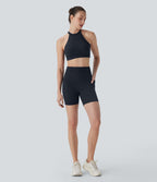 UltraSculptTM SoCinched High Waisted Tummy Control Contrast Lace Training Biker Shorts 5'' with Pockets