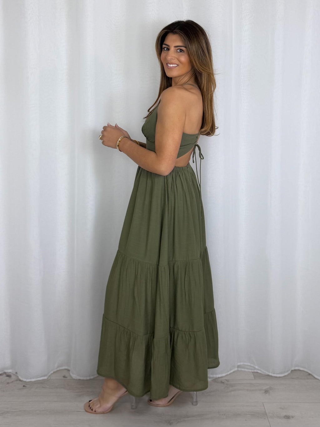 Open Back Tiered Skirt V-Neck Dress (4 Colours)