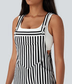 Stripe Waffle Jogger Overalls with Pockets