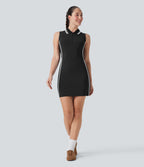 SoftlyZeroTM Airy Color Block Polo Zip Sleeveless Bodycon Cool Touch Mini Casual Dress-UPF50+