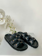 Triple Strap Sandals With Gold Circle Detail (3 Colours)