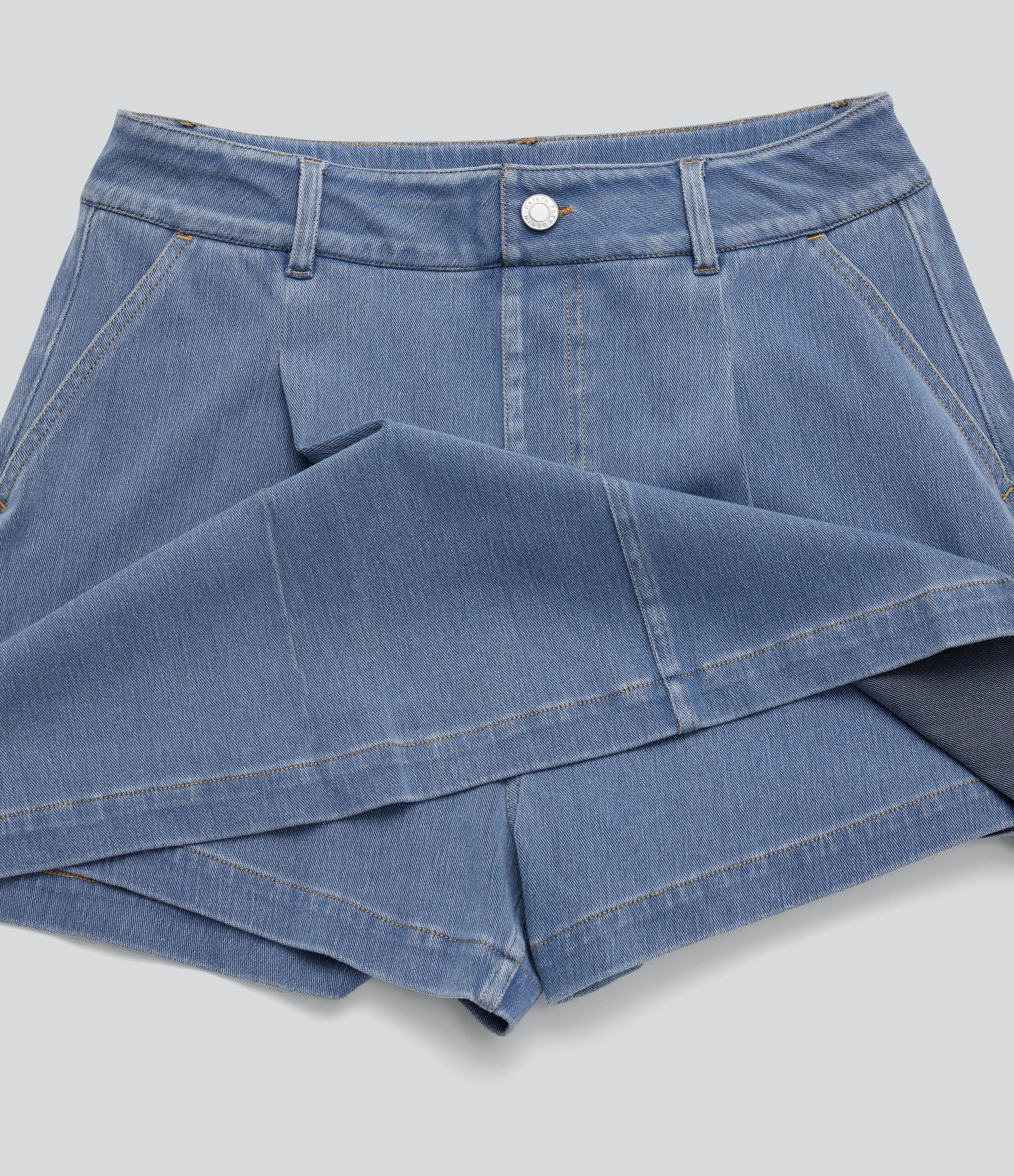 FlexTM High Waisted 2-in-1 Washed Stretchy Knit Denim Casual A-line Skort with Pockets