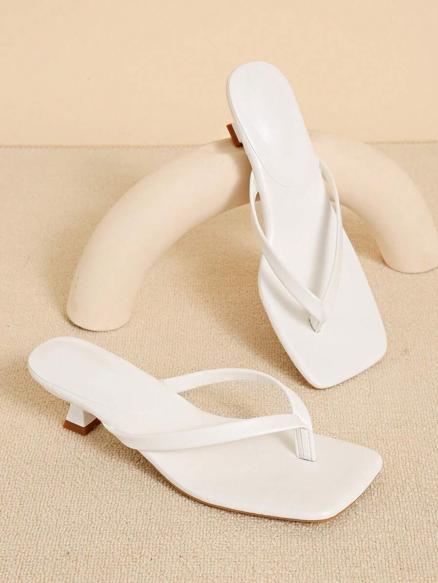 Square Toe Wide Foot Thong Sandals With Thin Heel, Versatile Outdoor Wear Thin Heel Thong Flip Flops For Women, Chic & Elegant