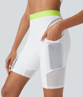 SpeedWaveTM High Waisted Contrast Mesh Quick Dry Training Biker Shorts 7'' with Pockets