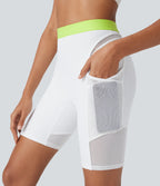 SpeedWaveTM High Waisted Contrast Mesh Quick Dry Training Biker Shorts 7'' with Pockets