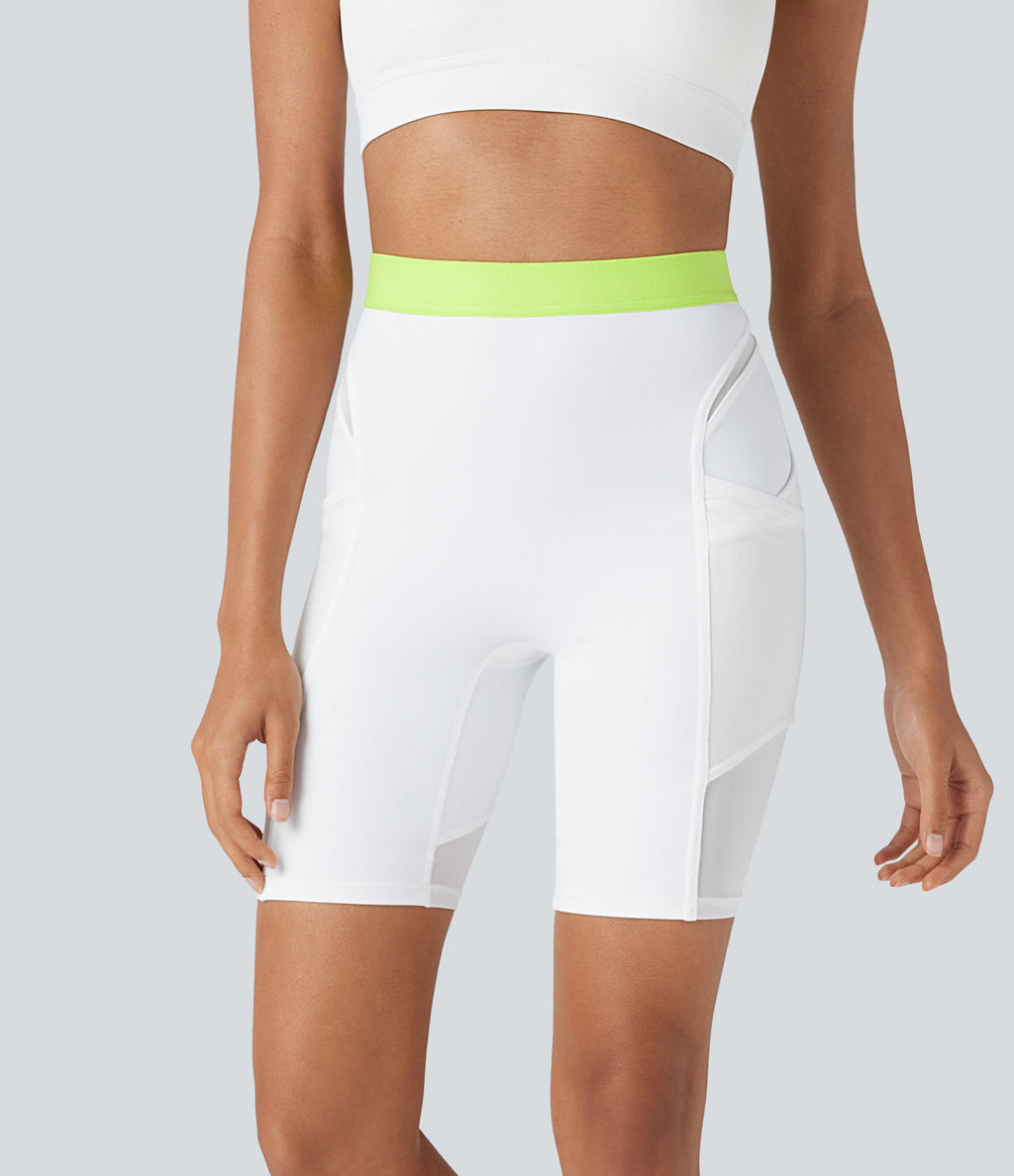 SpeedWaveTM High Waisted Contrast Mesh Quick Dry Training Biker Shorts 7'' with Pockets