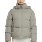 Warm Core Premium Short Puffer Jackets with Removable Hood & Optional Faux Fur Linging, Lady Casual Outerwear Longsleeves Zip Pockets Warm Quilted Coat