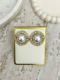 Round Pearl Diamante Trim Stud Earrings (2 Colours)