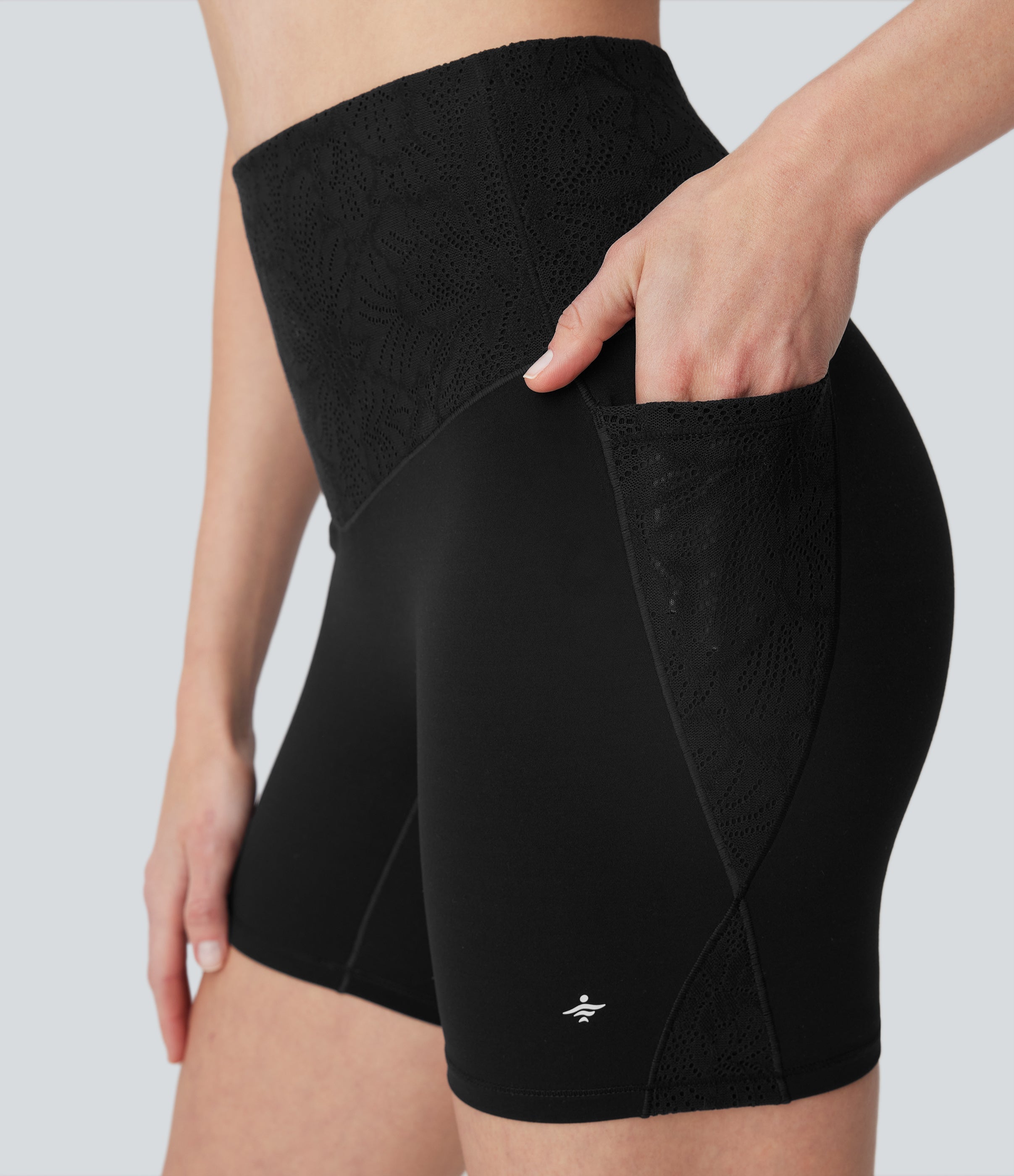 UltraSculptTM SoCinched High Waisted Tummy Control Contrast Lace Training Biker Shorts 5'' with Pockets