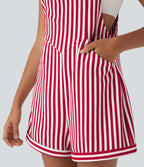 Pockets Stripe Waffle Overalls