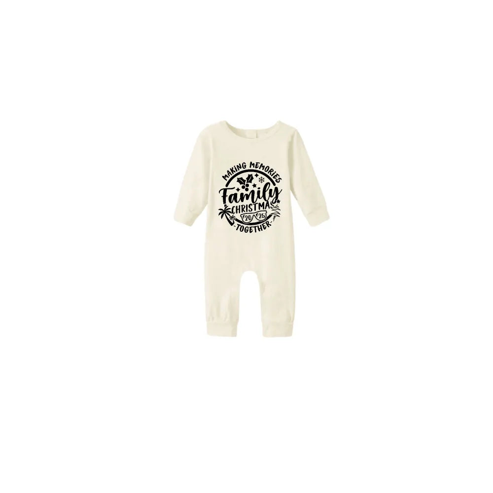 Beige Christmas Pattern Print Christmas Pajamas Set With Family Christmas 2025 Making Memories Together Print