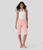 Mid Rise Lace Up Capri Casual Pants with Pockets
