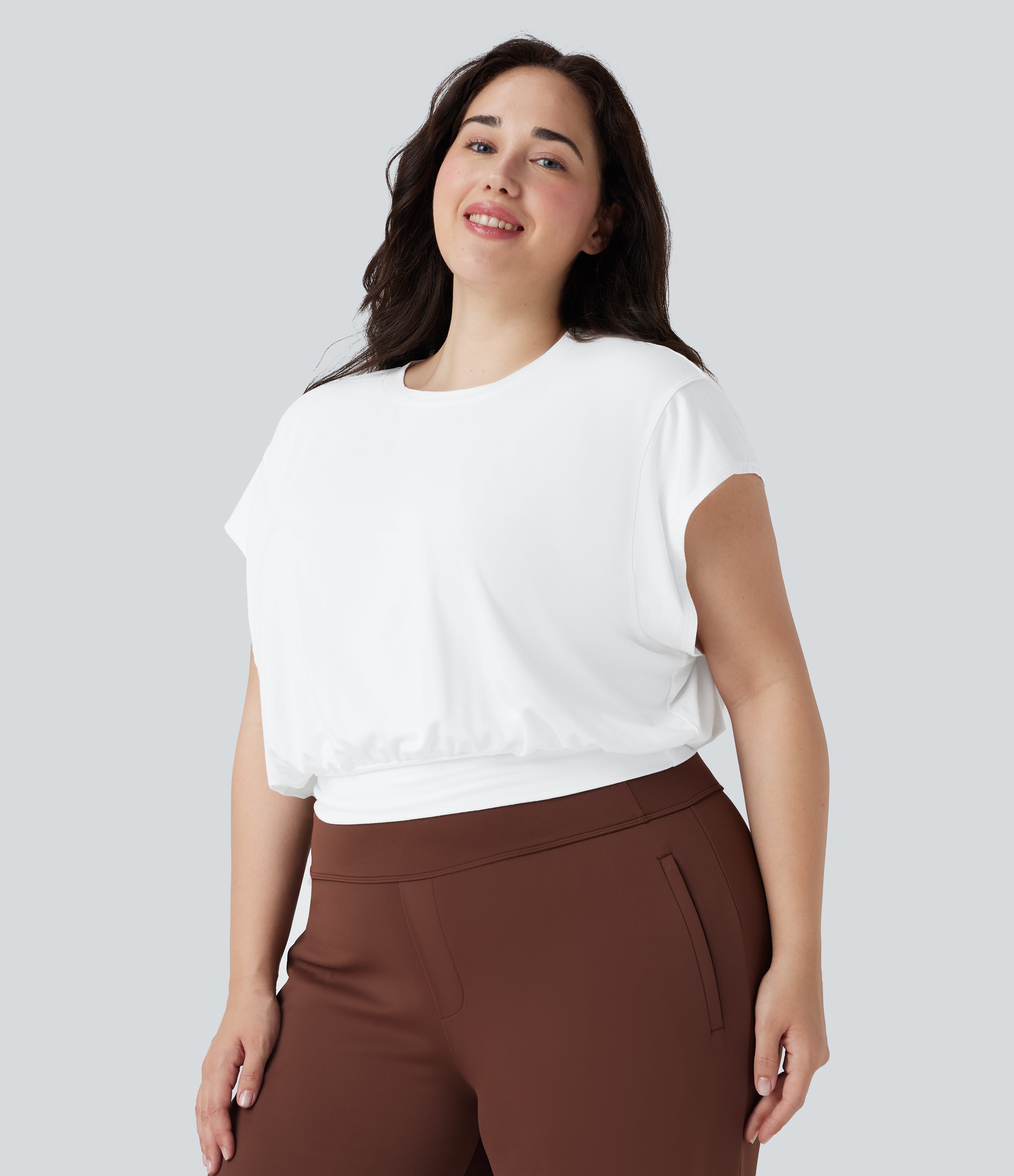 Round Neck Short Batwing Sleeve Work Plus Size T-Shirt