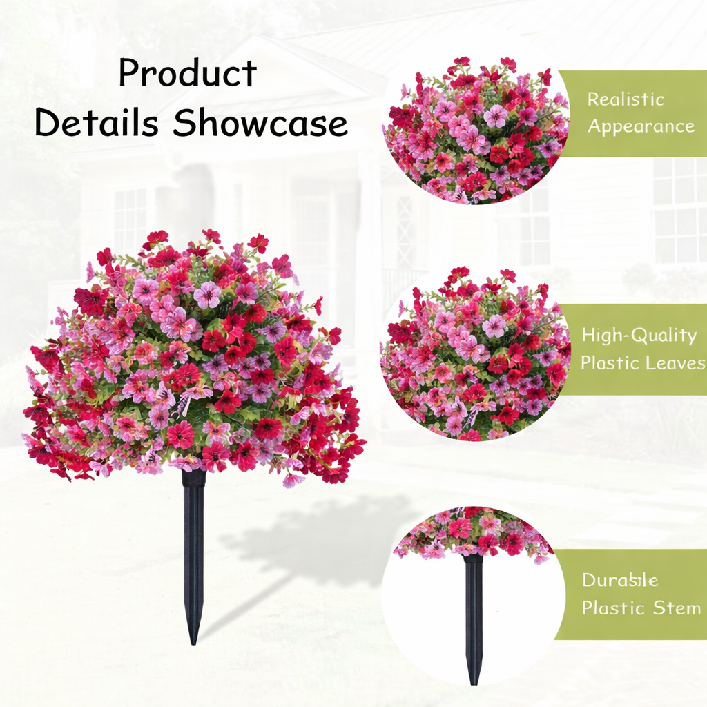 Outdoor Artificial flowers garden stakes – Waterproof,Windproof,UV Resistant Outdoor Faux Floral Decor