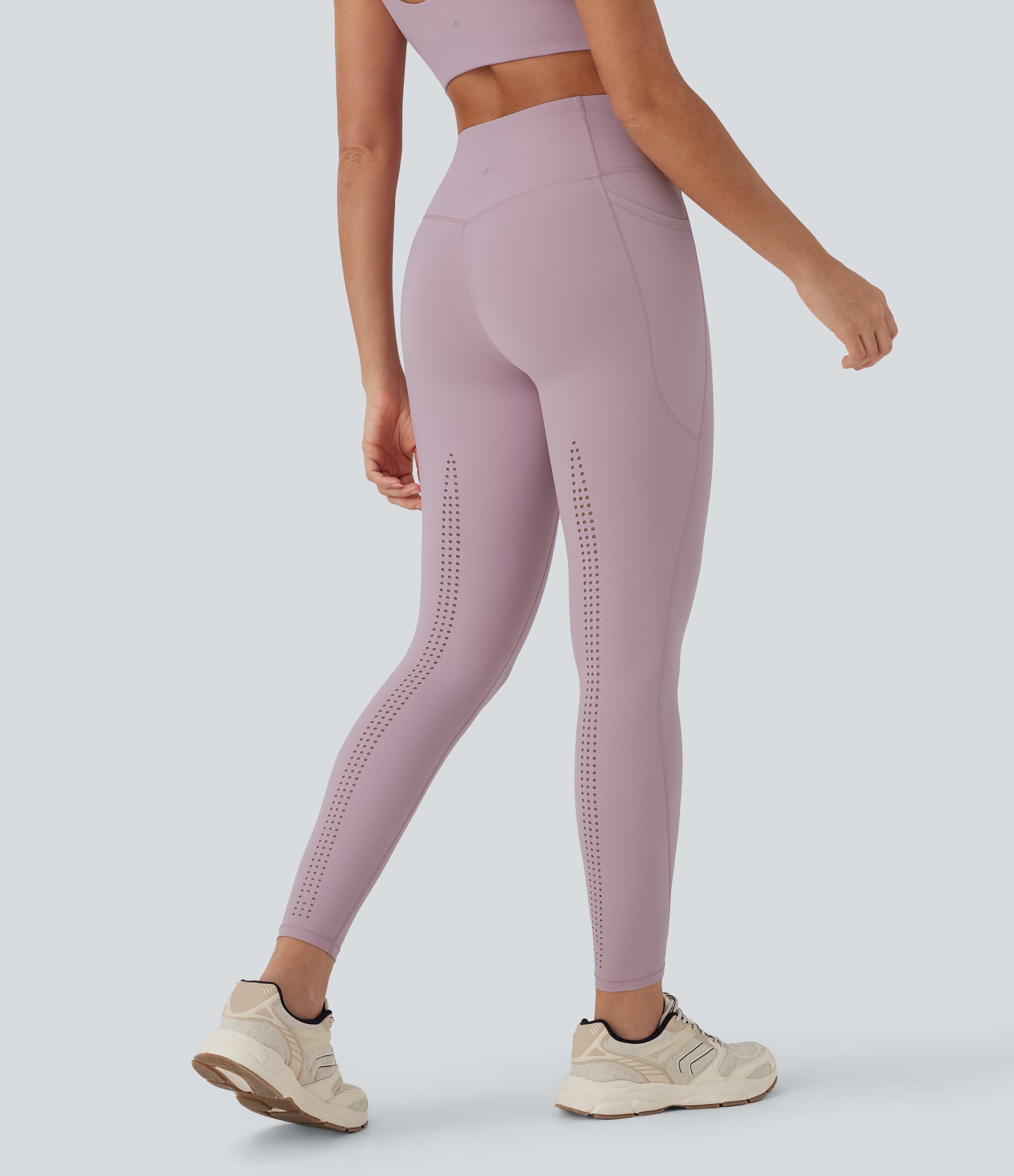 UltraSculptTM Cool Quick Dry SoCinched High Waisted Tummy Control Cut Out Yoga Leggings with Pockets-UPF50+
