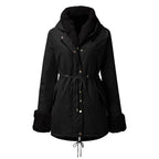 Women's parka with detachable puffed fur collar