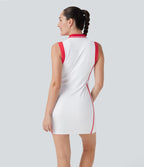 SoftlyZeroTM Airy Color Block Polo Zip Sleeveless Bodycon Cool Touch Mini Casual Dress-UPF50+