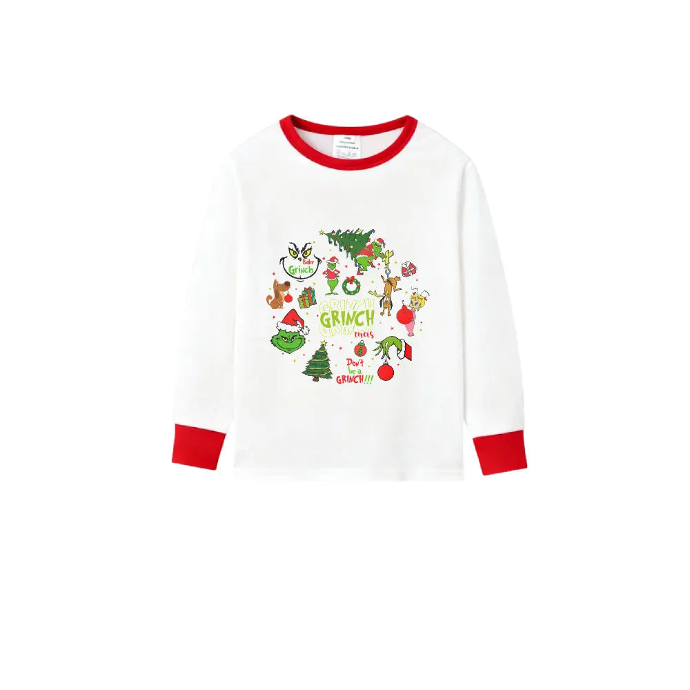 Family Christmas White Pajamas Set With Xmas Pattern Design