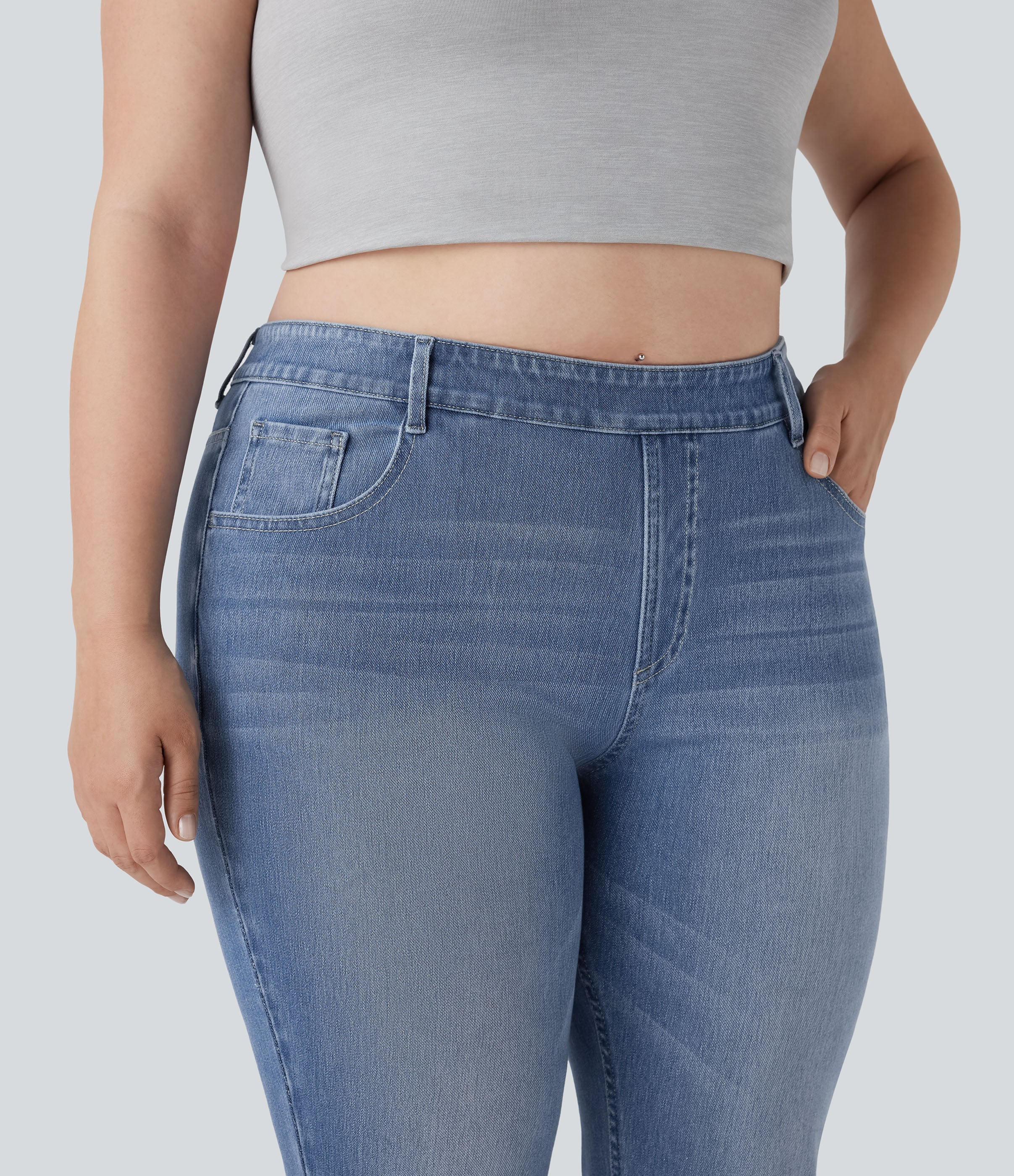 Plus Size FlexTM High Waisted Washed Casual Bootcut Jeans with Pockets