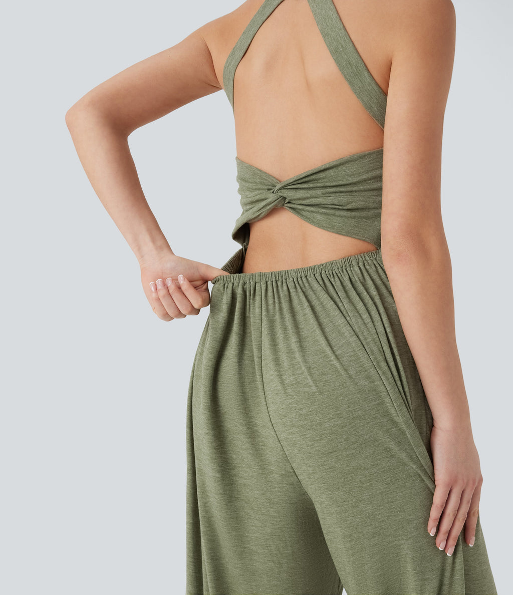 Built-in Bra Wide Leg Casual Jumpsuit with Pockets-Easy Peezy Edition