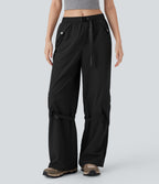 Mid Rise Belted Wide Leg Hiking Cargo Pants with Pockets