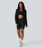 UltraSculptTM High Waisted Crossover Tummy Control Butt Lifting Yoga Biker Shorts 7'' with Pockets