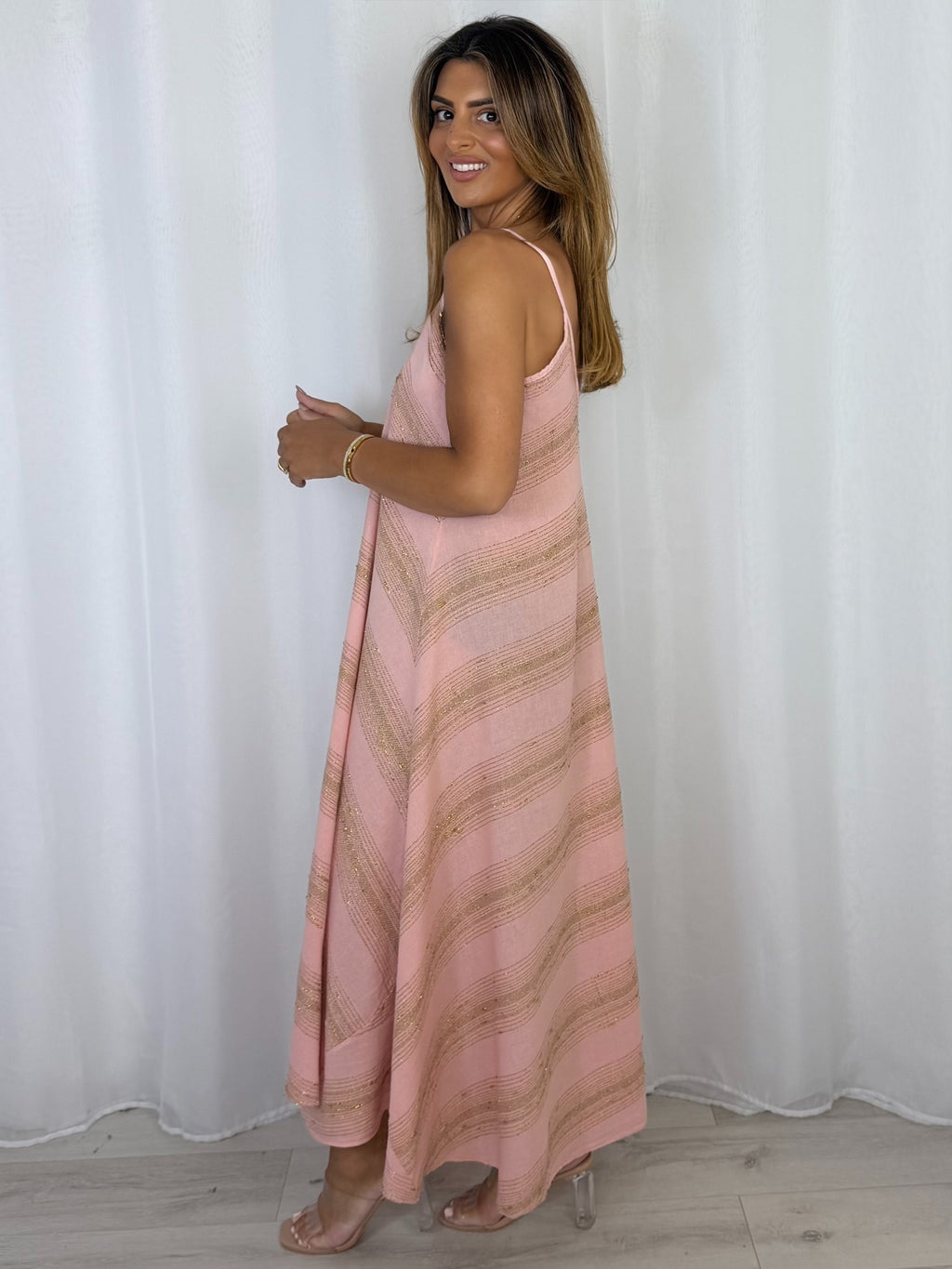 V-Neck Strap Gold Fleck Maxi Dress (5 Colours)