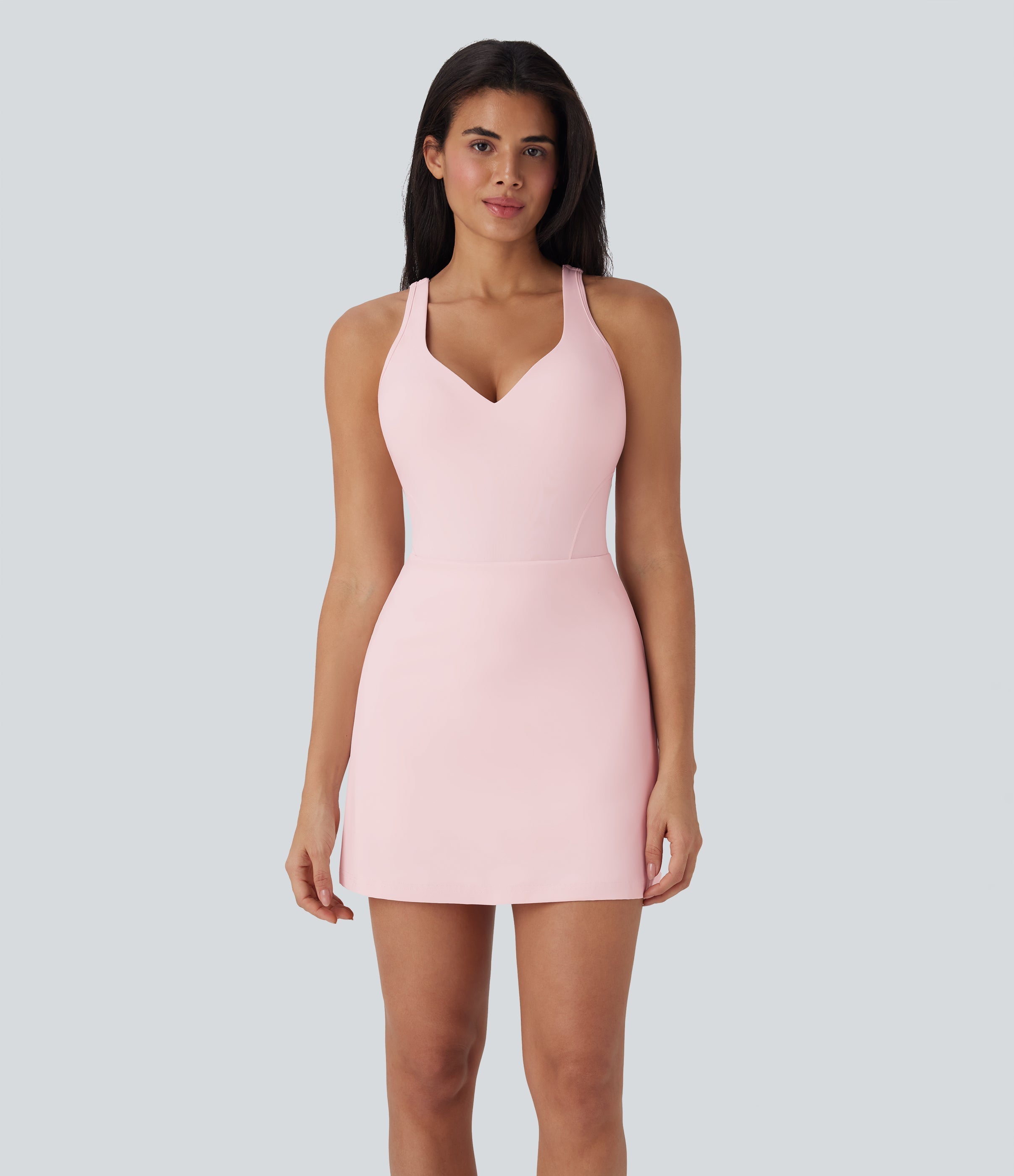SoftlyZeroTM Plush Push-Up Molded Cups 2-in-1 Yoga Active Dress with Pockets-Easy Peezy-D/DD/DDD/F Cups
