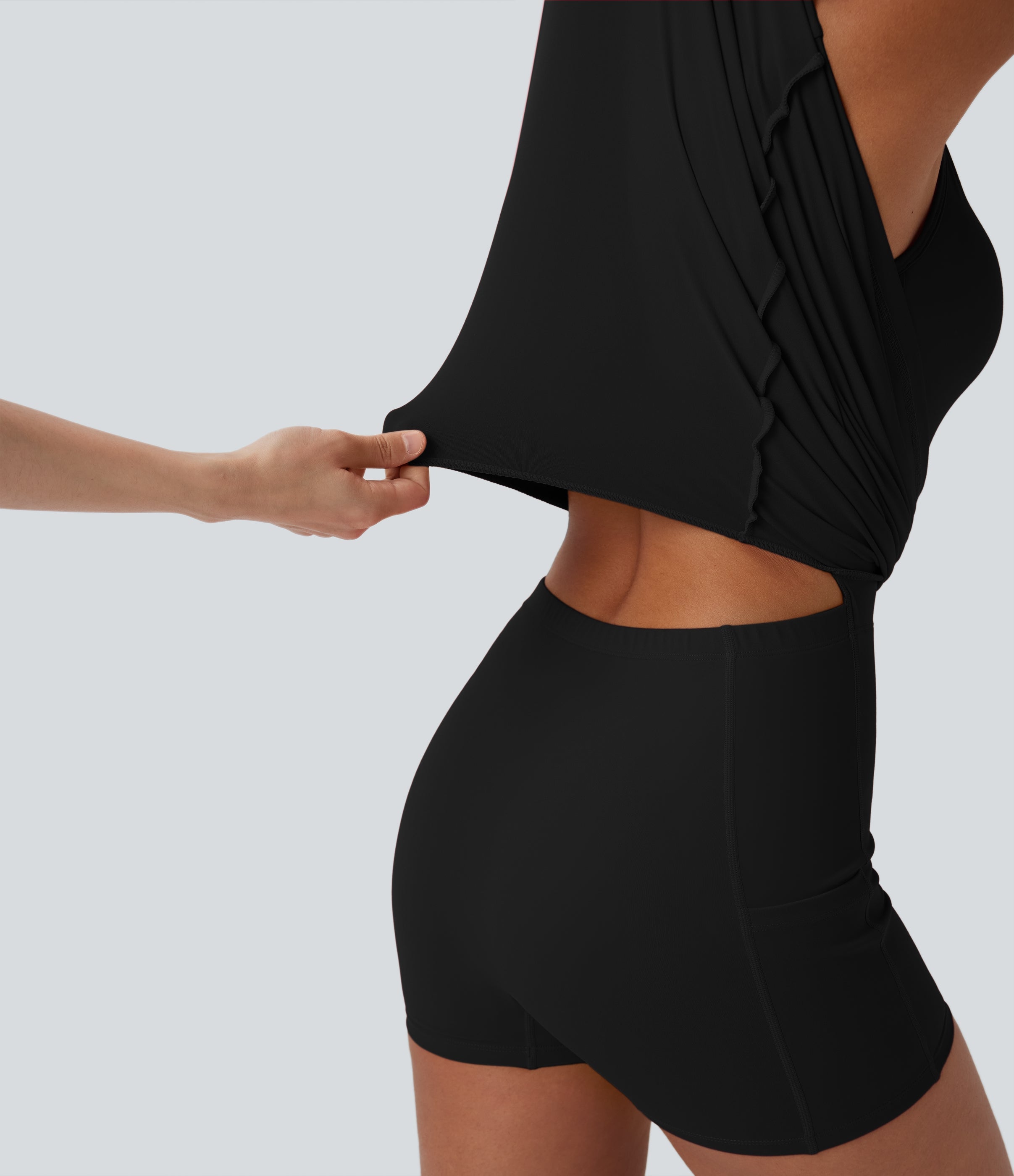 SoftlyZeroTM Plush Push-Up Molded Cups Zipper 2-in-1 Yoga Active Dress with Pockets-Easy Peezy