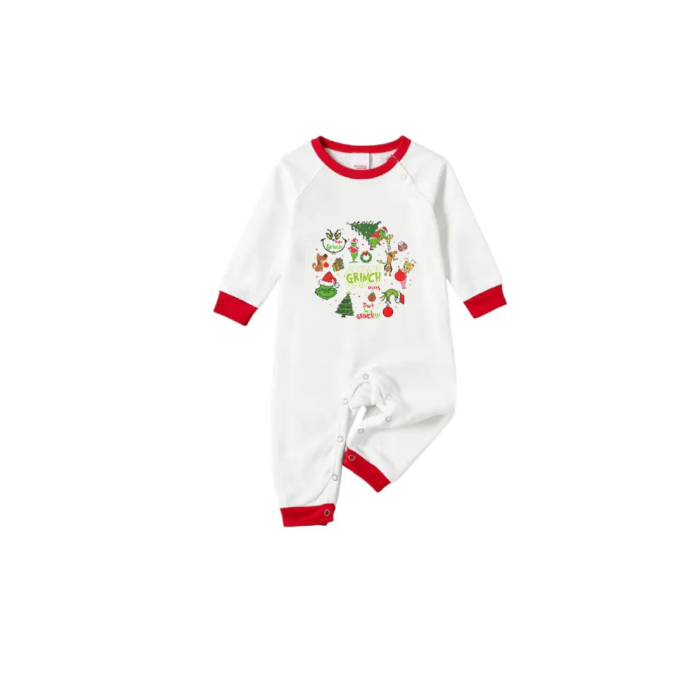 Family Christmas White Pajamas Set With Xmas Pattern Design