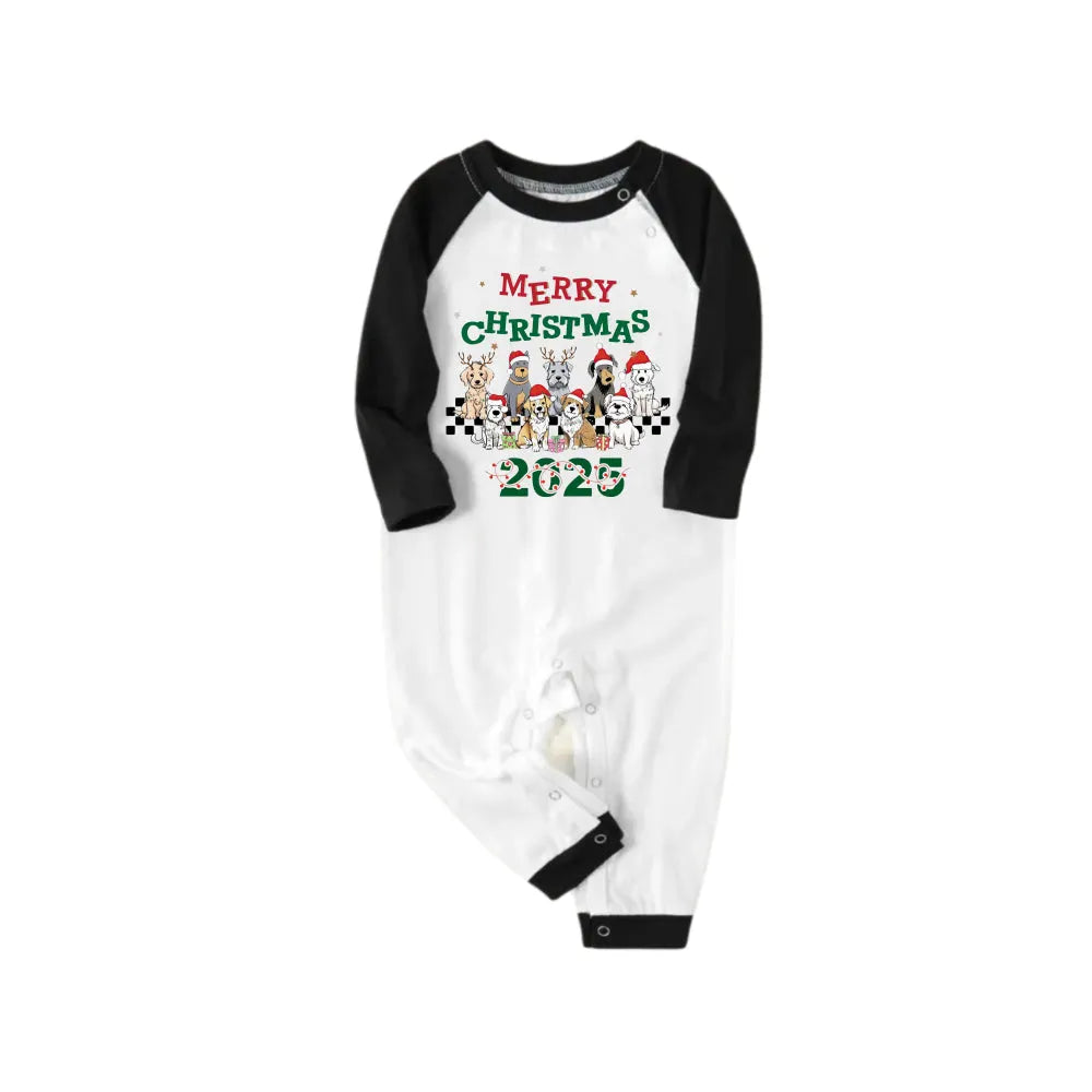 Black Raglan Top Green Plaid Christmas Pajamas Set With "Merry Christmas" and Dog Print