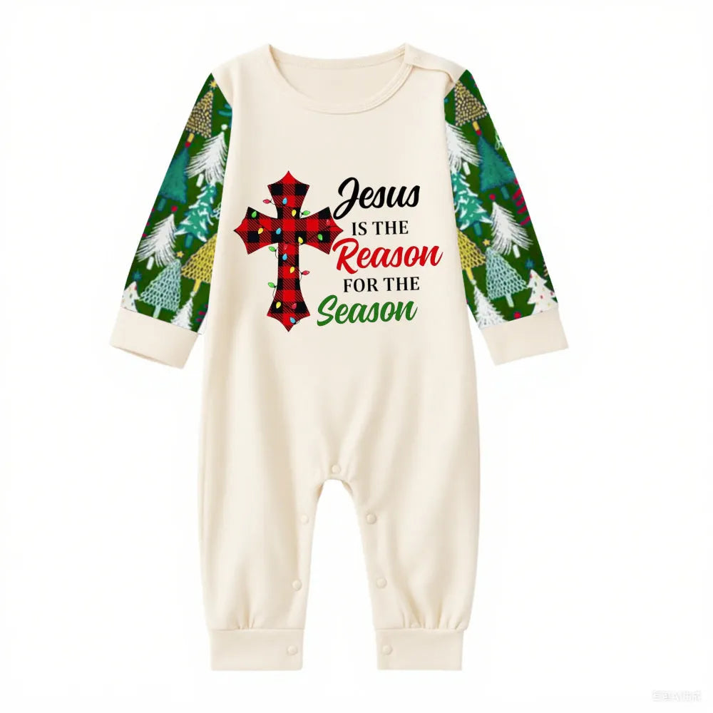 Family Christmas Pajamas Set With "Jesus Is The Reason For The Season" Slogan Print