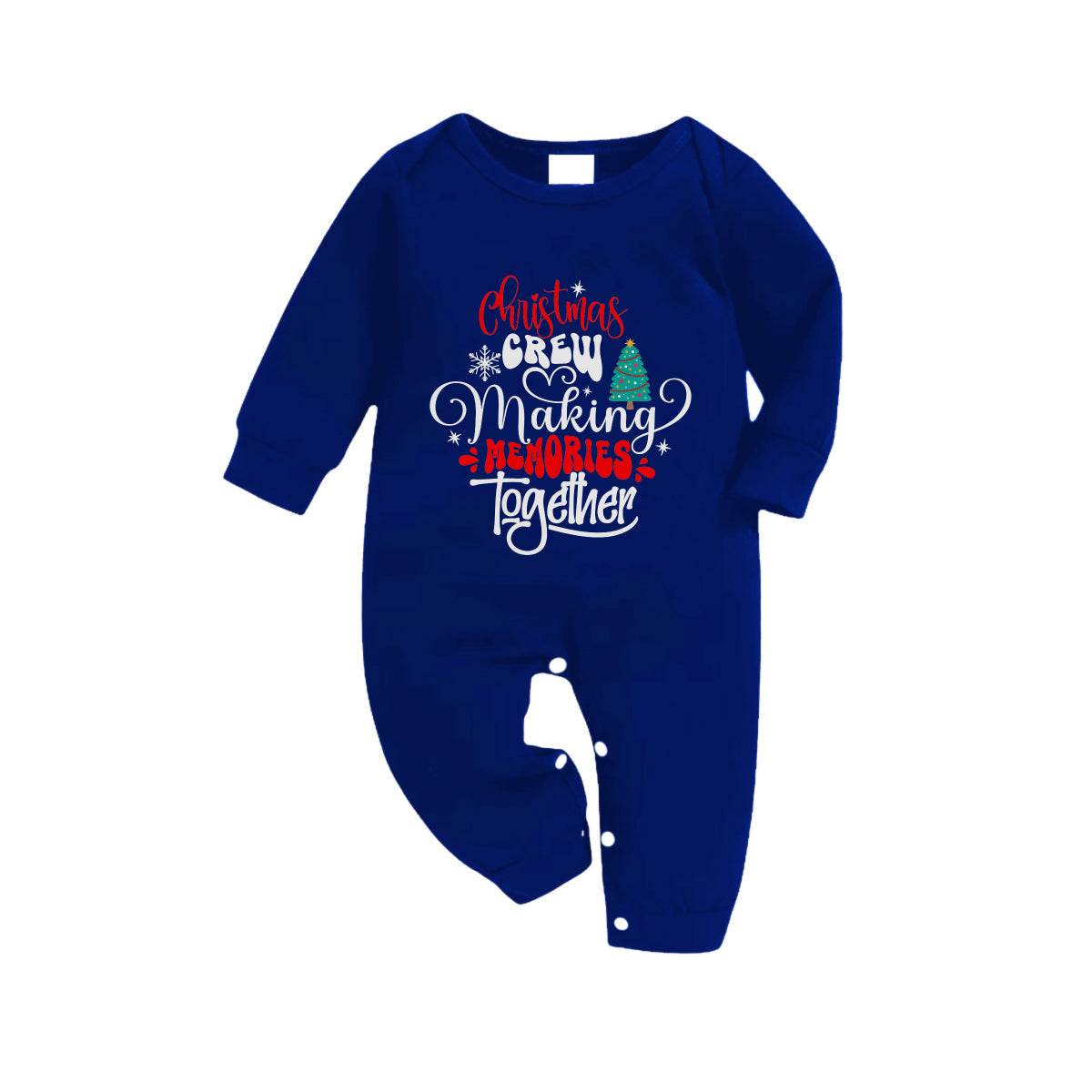 Christmas Family Matching Pajamas-Navy & White Plaid Pjs Set with "Christmas Crew Making Memories Together" Artistic Font Print