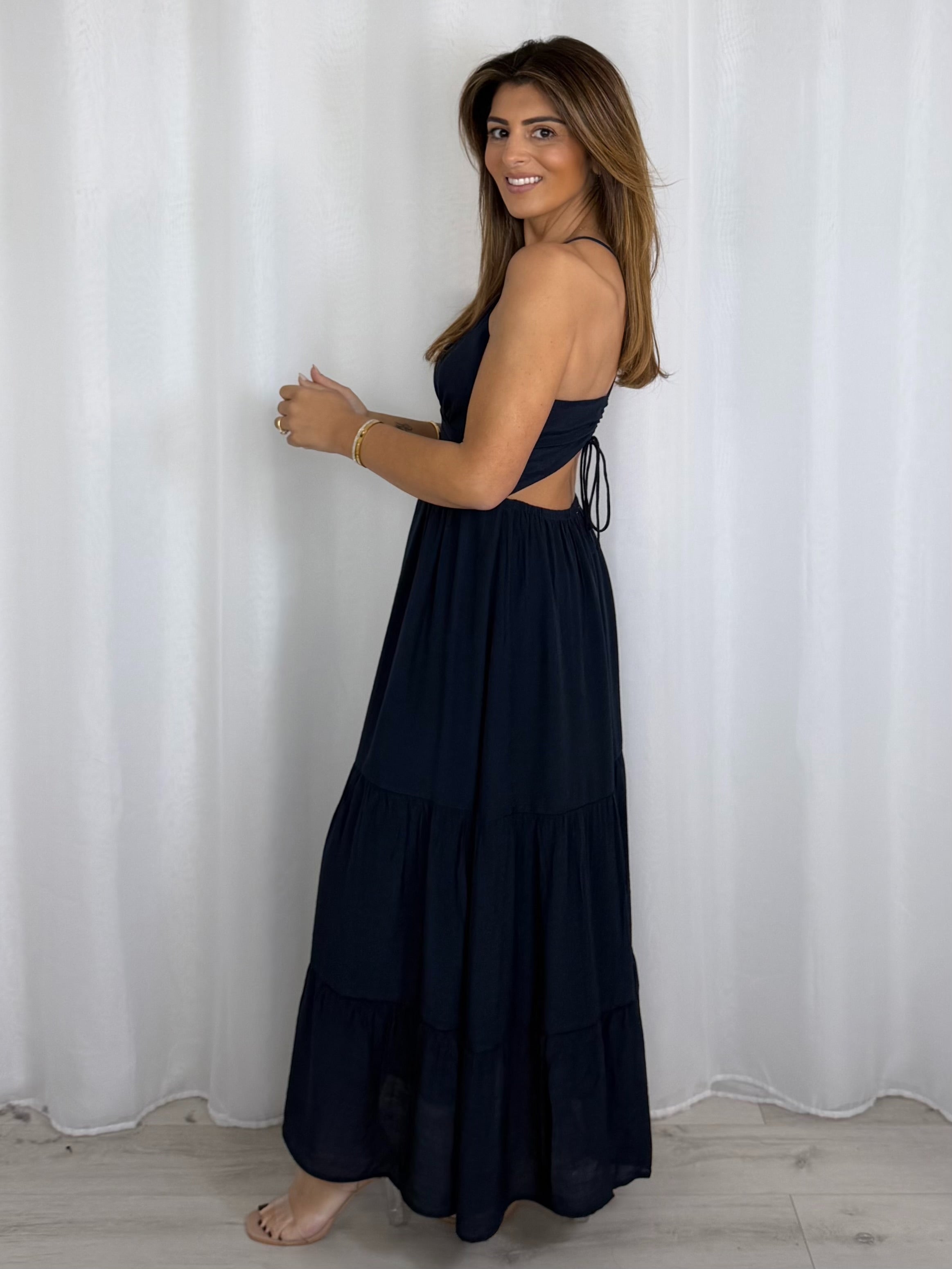 Open Back Tiered Skirt V-Neck Dress (4 Colours)