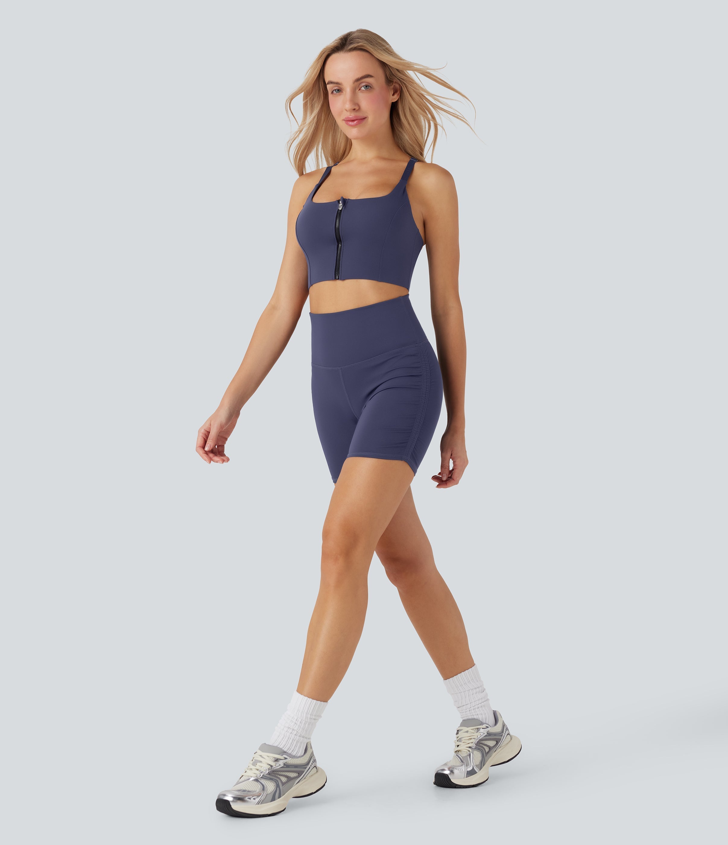 SoftlyZeroTM QuickDry SoCinched High-Waisted Tummy-Control Ruched Running Biker Shorts 5''