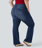 Plus Size FlexTM High Waisted Washed Casual Bootcut Jeans with Pockets