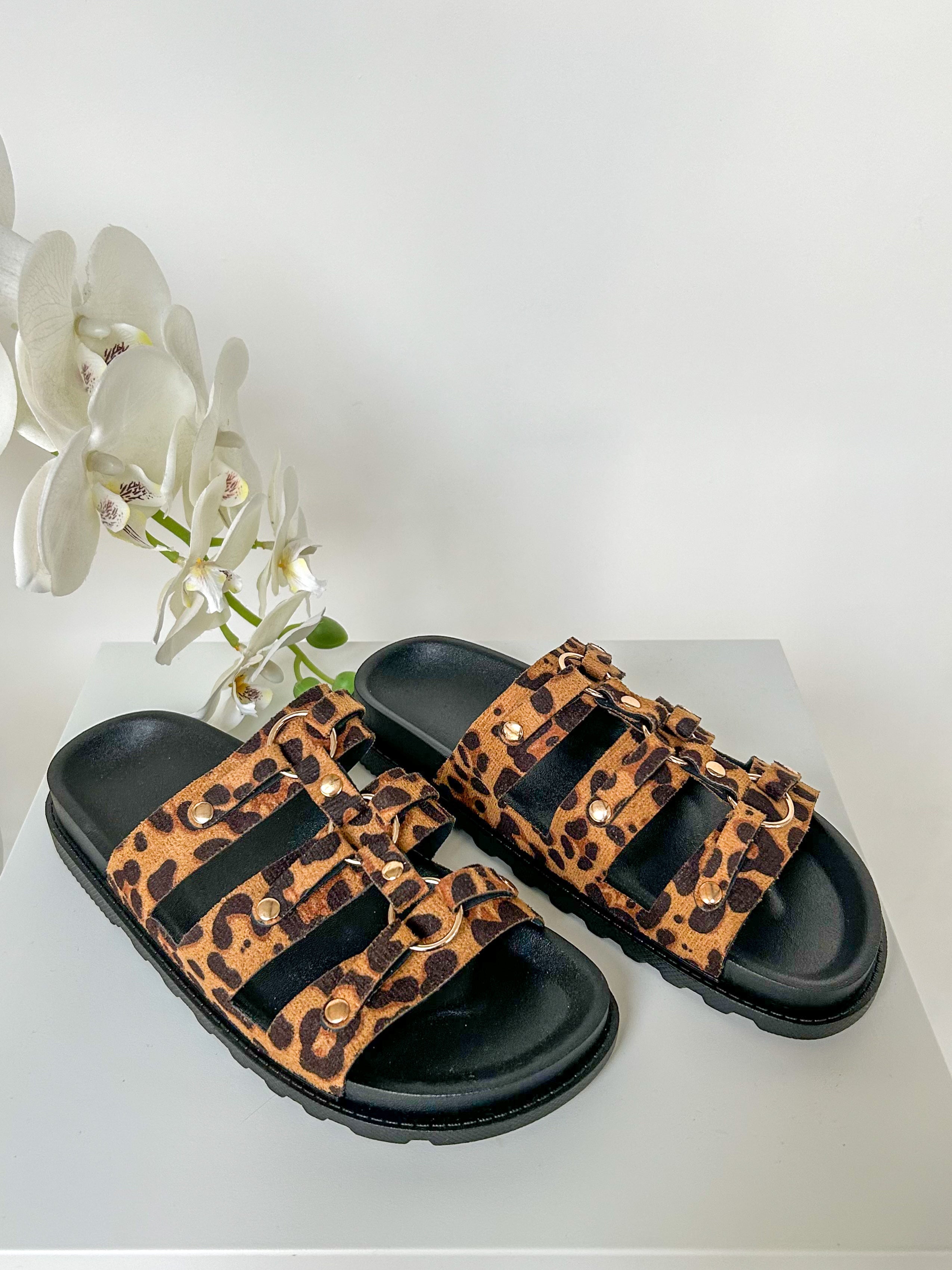 Triple Strap Sandals With Gold Circle Detail (3 Colours)