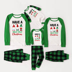 Green Raglan Top Green Plaid Christmas Pajamas Set With Gnomes and "HAVE A HOLLY JOLLY Christmas" Print