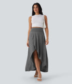 SoCinched High Waisted Tummy Control High Low 2-in-1 Flowy Maxi Casual Skirt