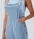 Pockets Stripe Waffle Overalls