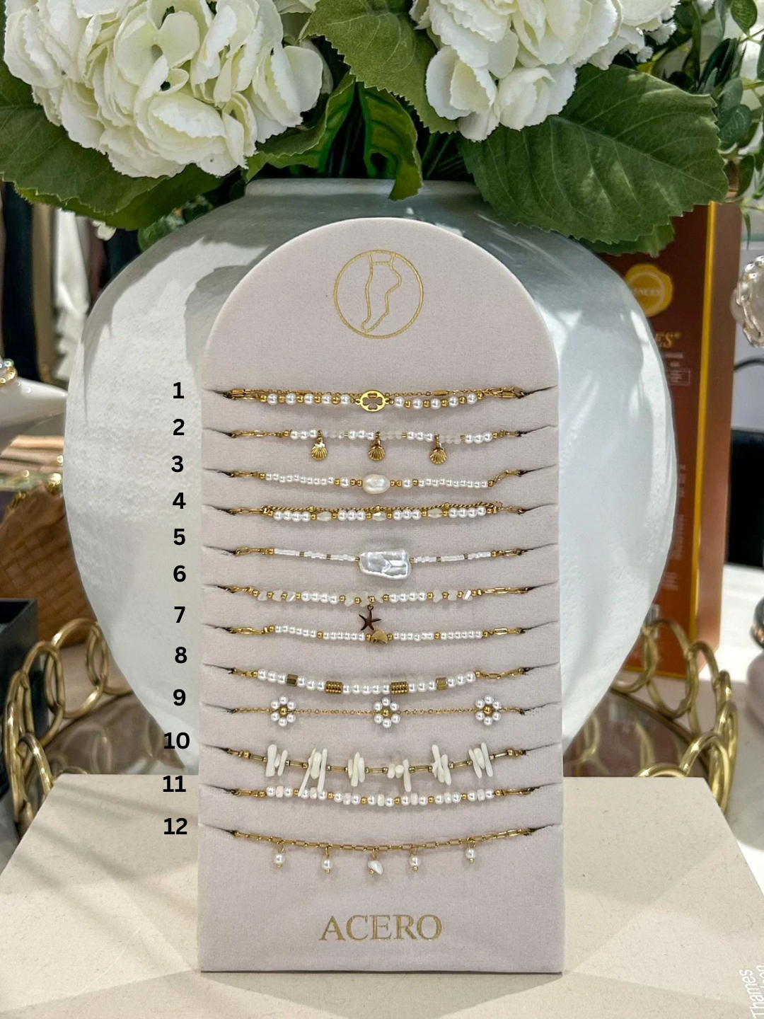 Gold Beaded White Anklets (24 Styles)