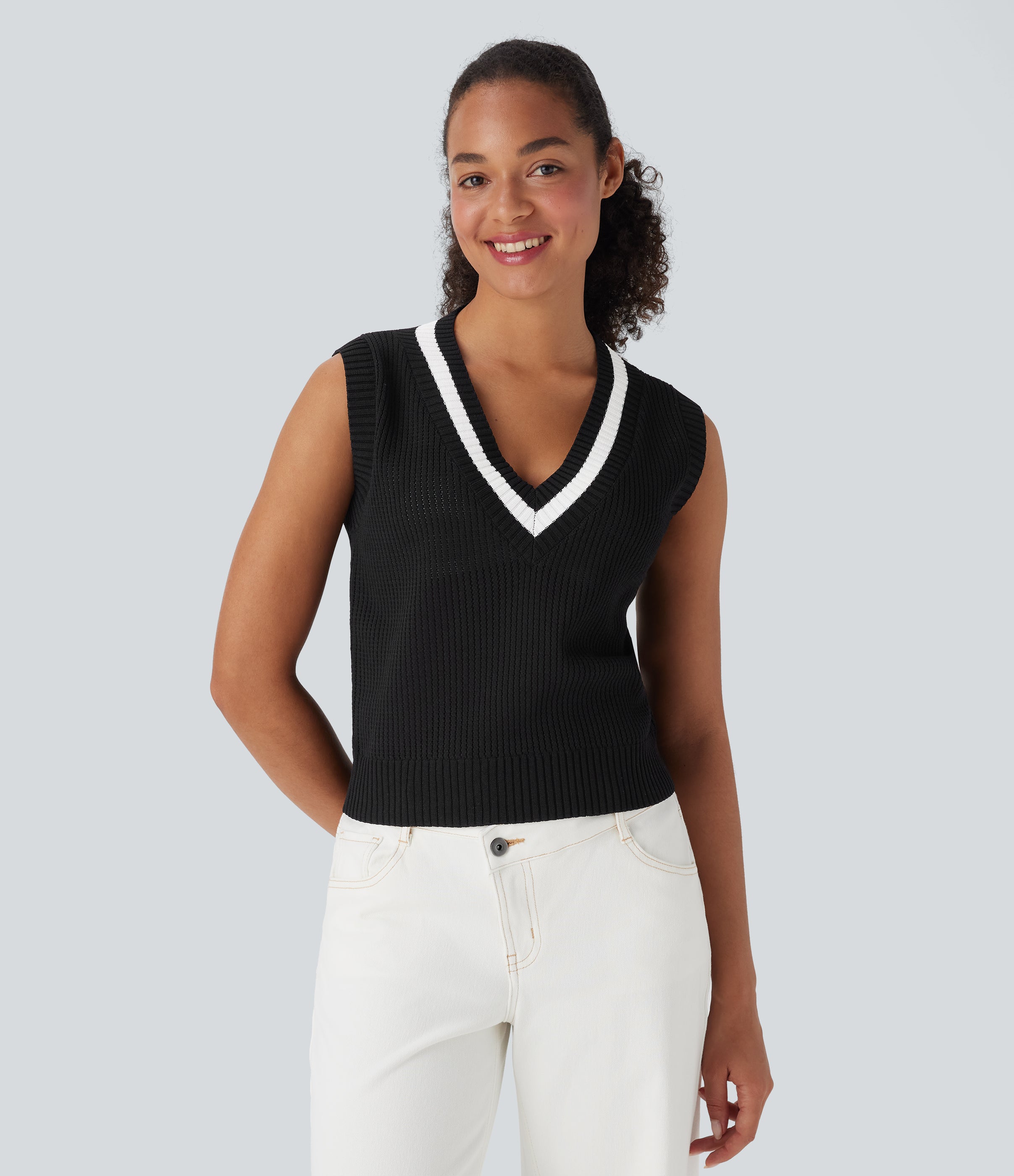 V Neck Color Block Casual Sweater Vest