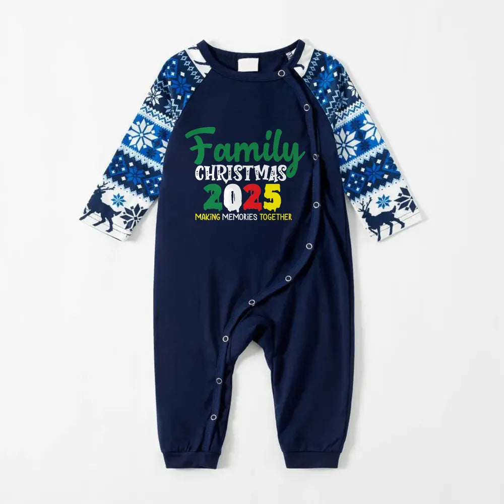 Joyful Blue Christmas Pajamas Set  With 2025 Family Christmas Phrases