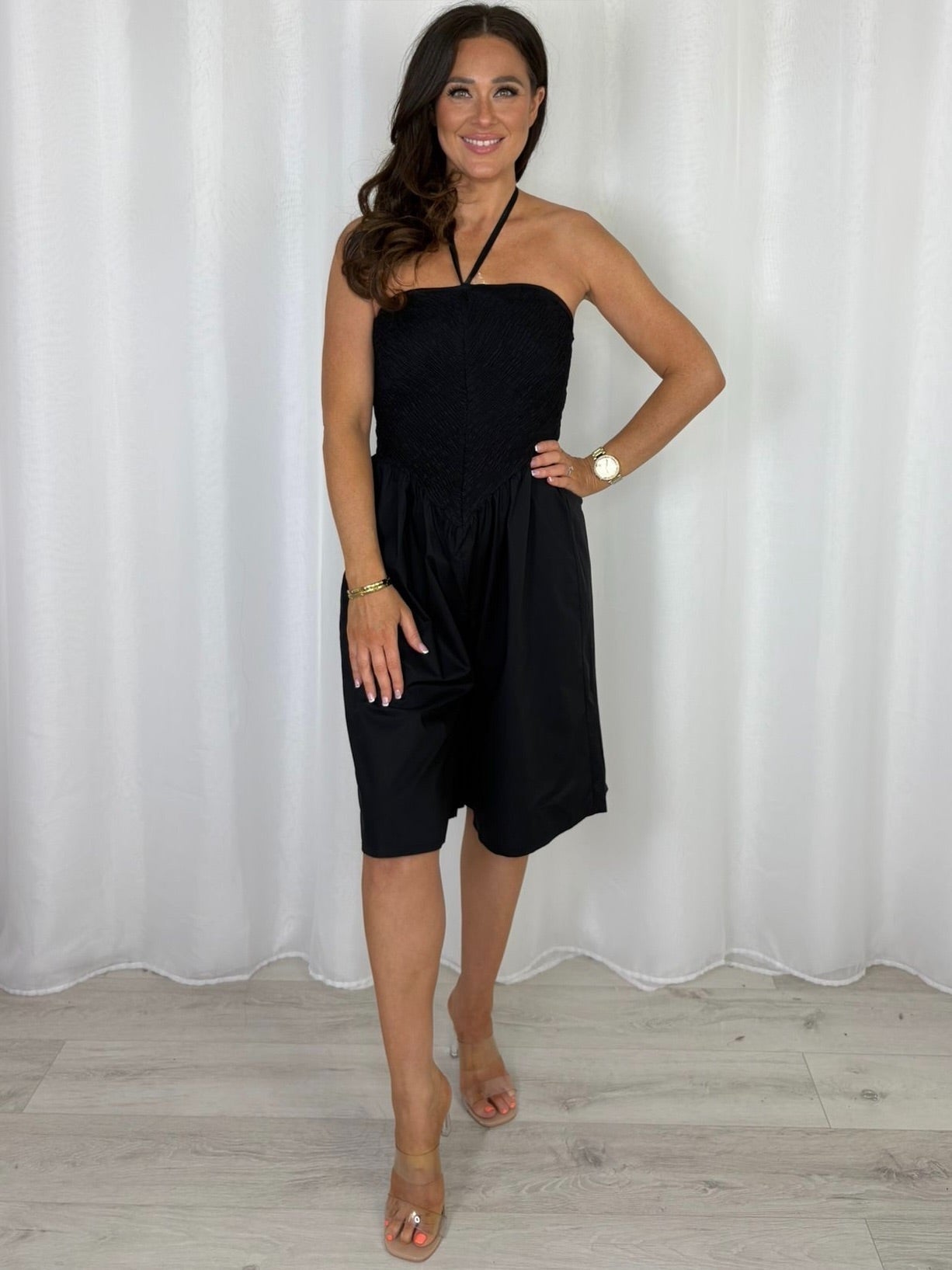 Crinkle Bust Halter Neck Style Playsuit (3 Colours)