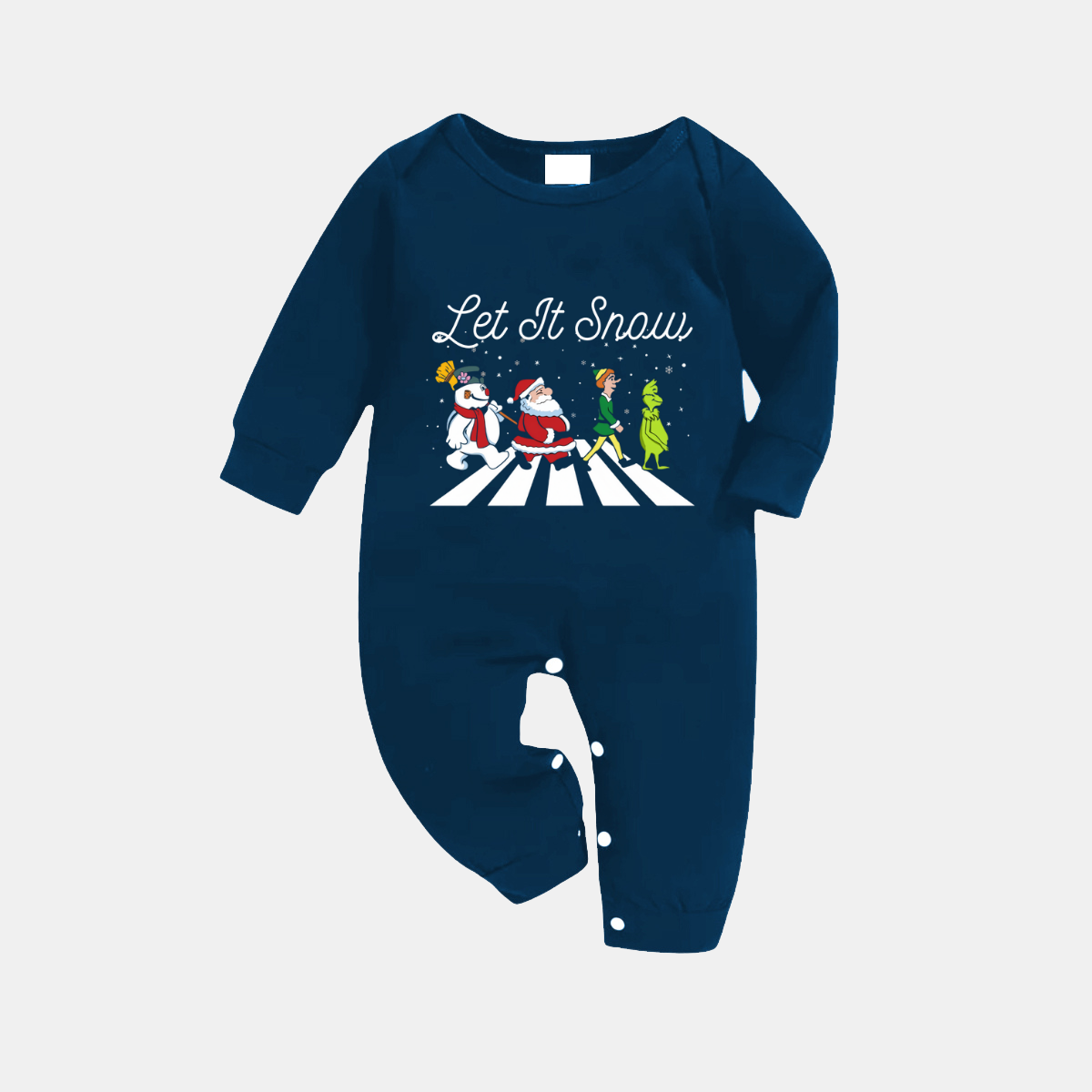 Navy & Sky Blue Plaid Christmas Pajamas Set with Santa Claus and Cartoon Pattern Print