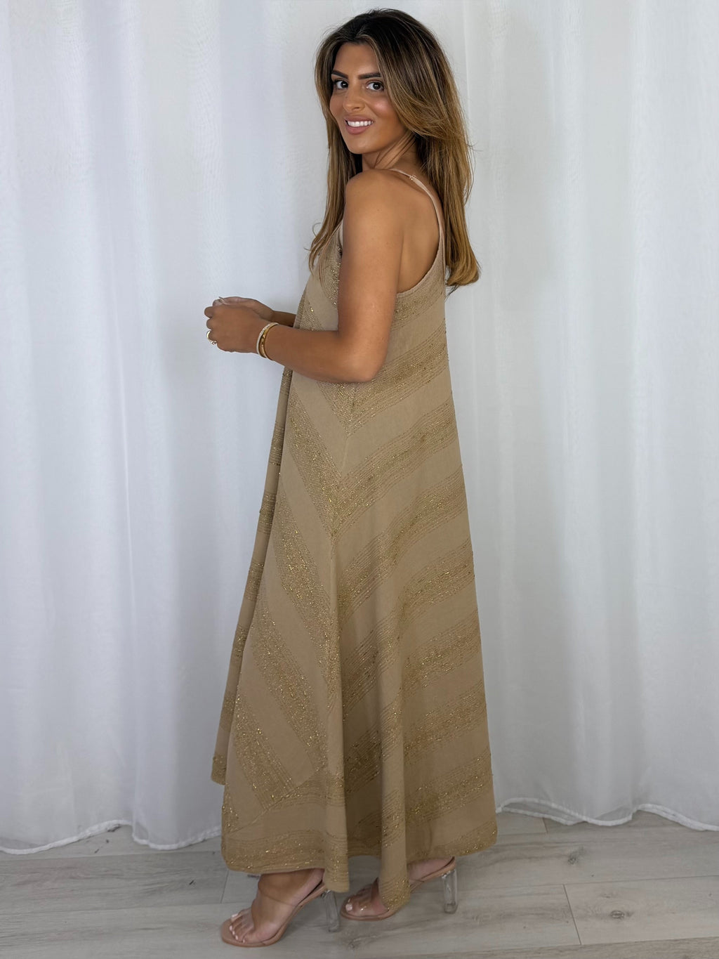 V-Neck Strap Gold Fleck Maxi Dress (5 Colours)