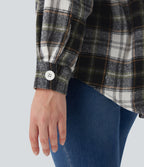Plaid Curved Hem Casual Shirt Jacket with Flap Pockets
