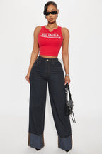 Von Dutch Ribbed Notch Neck Tank Top